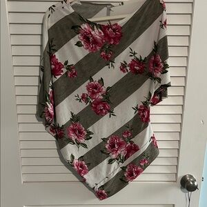 Acting Pro Floral Striped Blouse in Pink and Gray